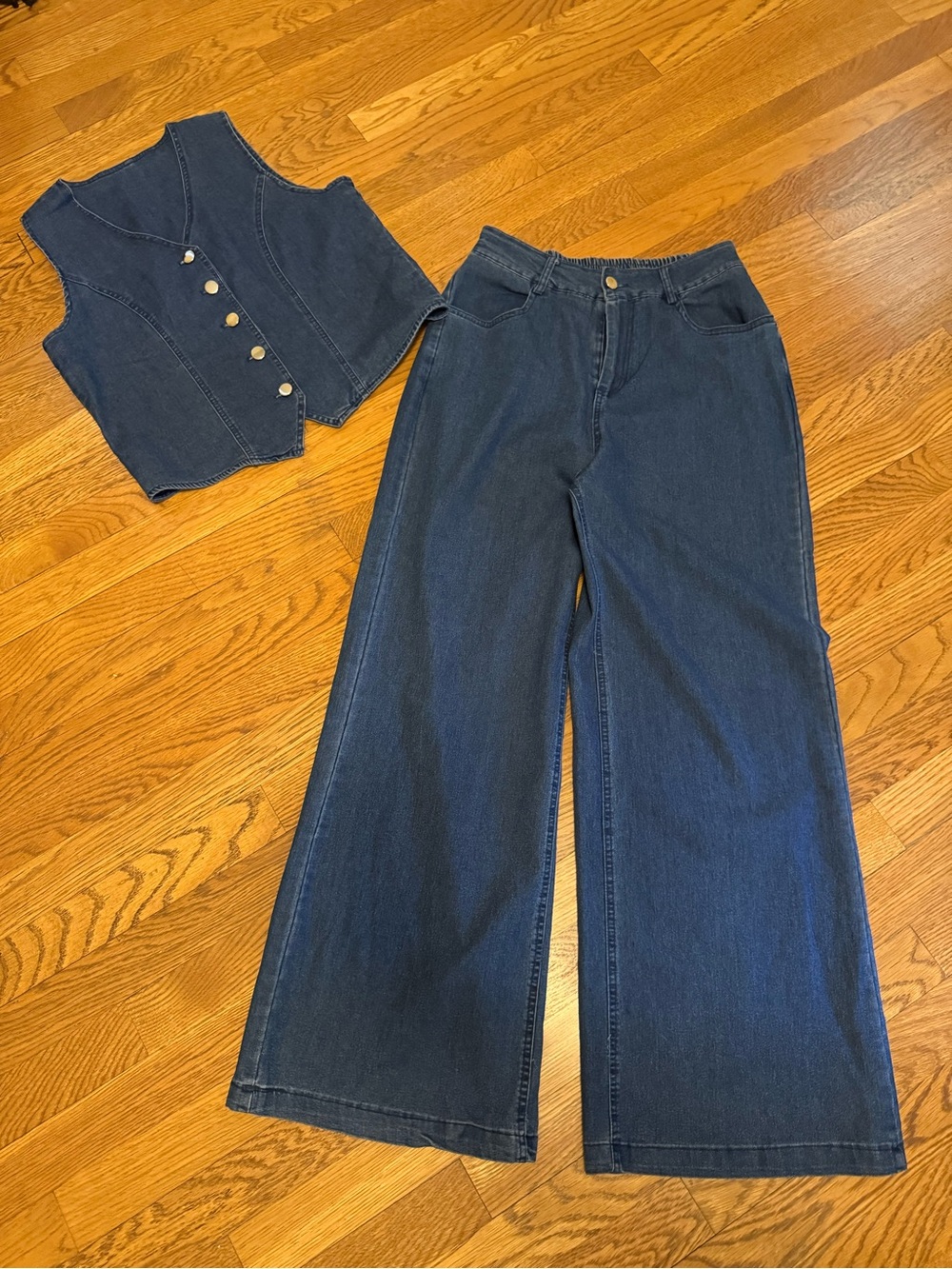 2piece High-Rise Wide Leg Pants and vest in dark Blue size M